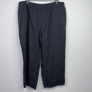 J.Jill Pants Women XL Black Linen Elastic Waist Lagenlook Boho Minimalist Casual
